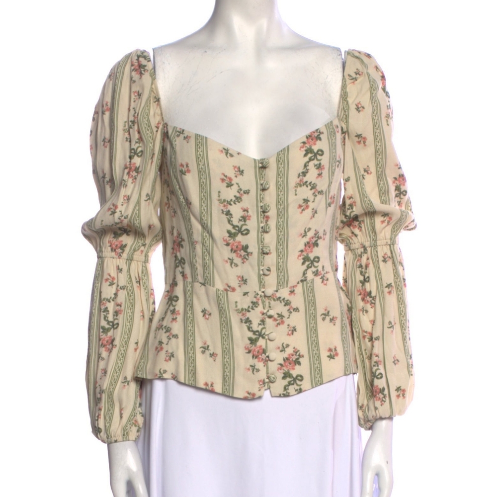 Reformation Romantic Shakespearean Style Floral Peasant Blouse